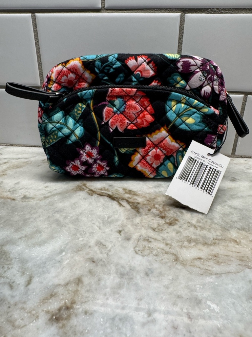 Vera Bradley Black Quilted Floral Mini Cosmetic Pouch